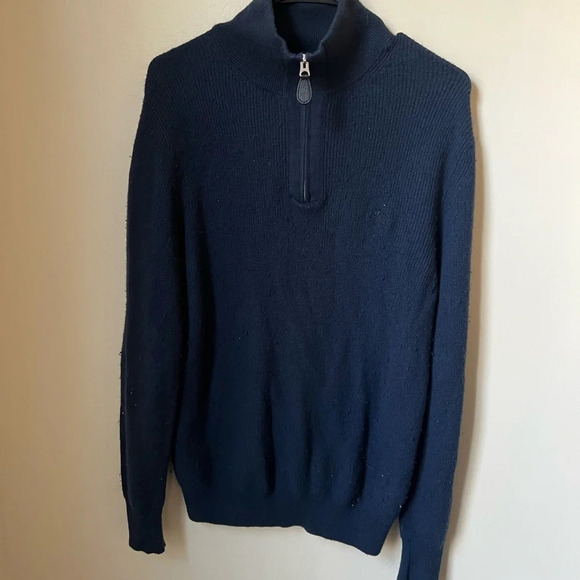 Burberry Cashmere Wool Navy Quarter Zip Sweater - Picture 2 of 8